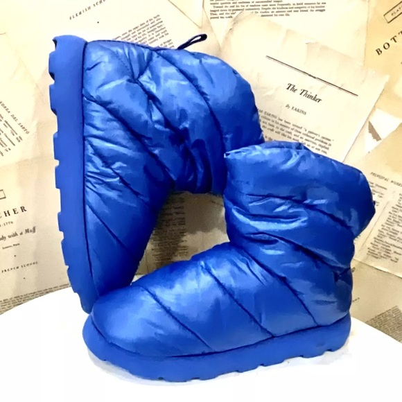 Anthropologie Piumestudio Luna Pillow Boot Cobalt Blue Nylon Pull On - Picture 3 of 8